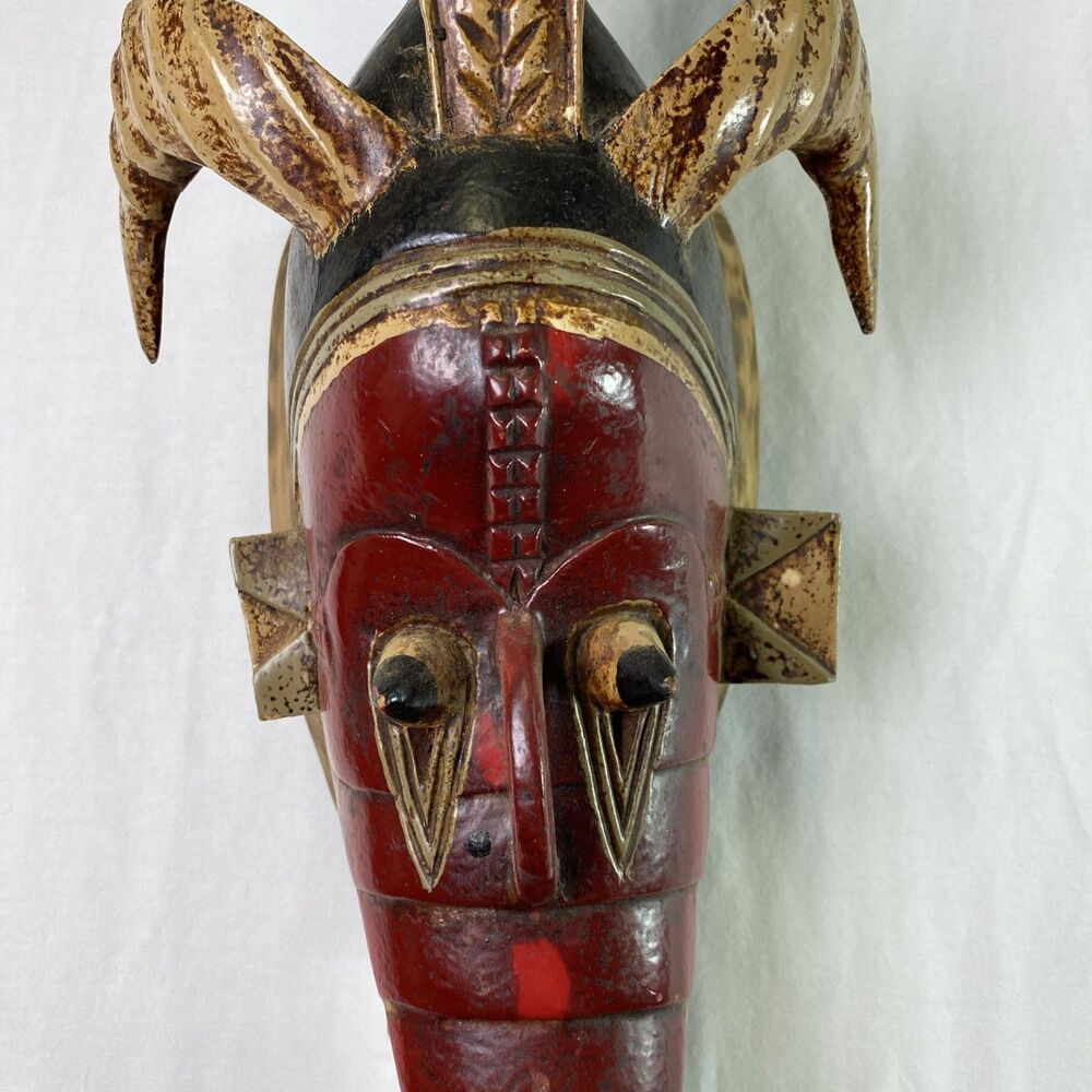 African Guro Crocodile Mask Tribal Art Wood Carving Ivory Coast (Damaged Tooth) - Picture 2 of 16